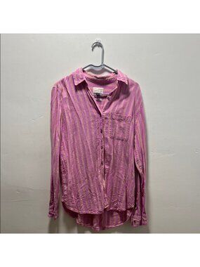 NWOT Pink and Yellow Striped Button-Up Shirt Size XS
